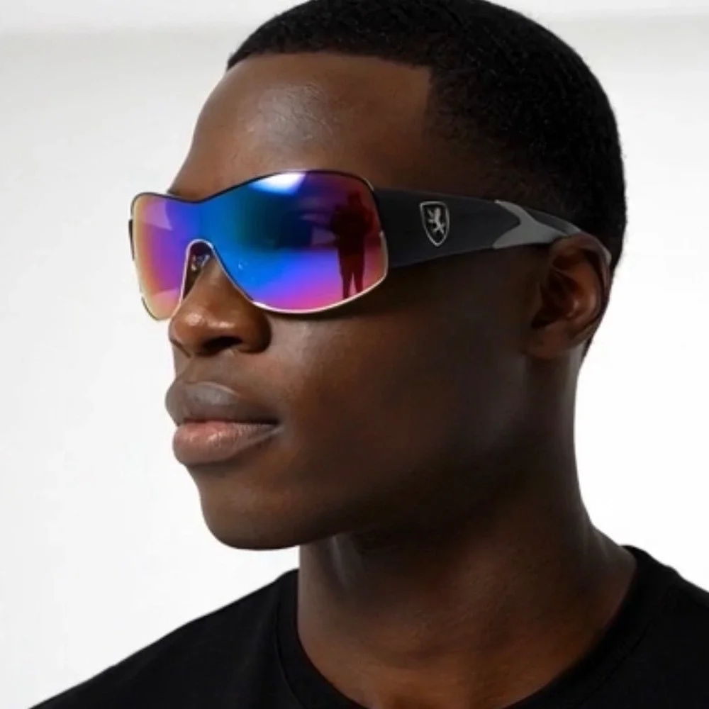 Men Sunglasses Trendy  Mirrored One Piece Lens Sunglasses Reflective Sun Glasses